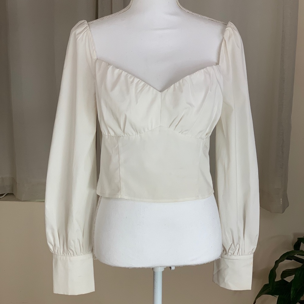 Love Letter puff sleeve crop top blouse in white
